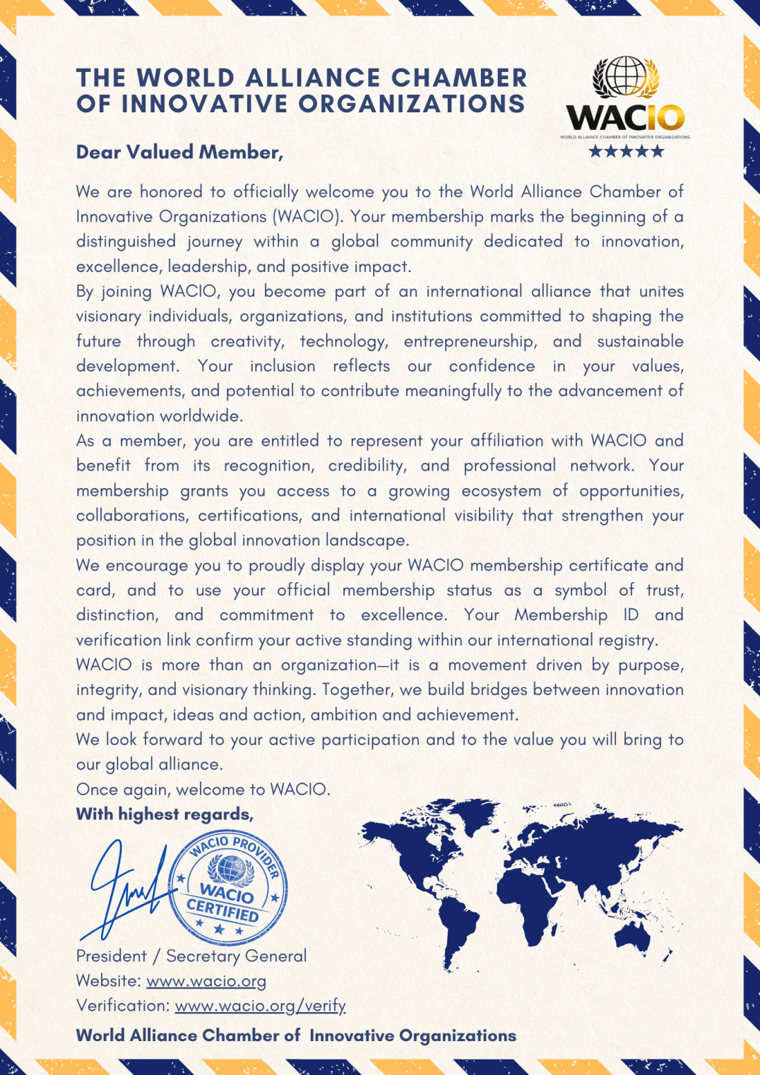 Wacio Welcome Letter